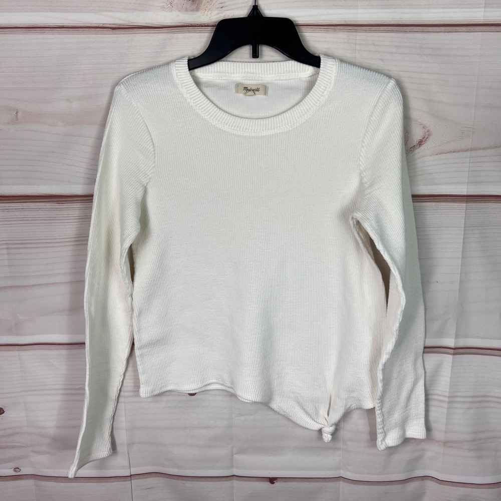 Madewell Top Womens M Ivory Texture & Thread Jacquard Knot Front Blouse Solid